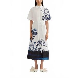 NEW ERDEM short sleeve shirt dress in cyanotype etching white